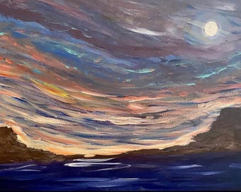 Moonlit Ocean Painting Print – Stormy Acrylic Seascape Wall Art (Digital Download)