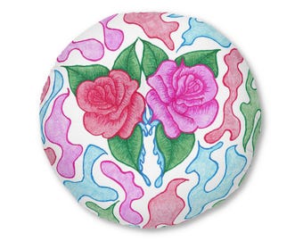 Doppelte Rose Blumen Illustration Tufted Bodenkissen
