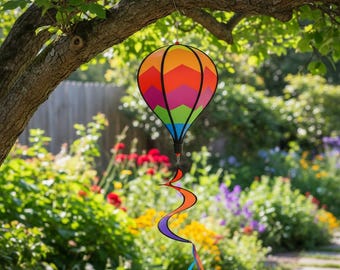Rainbow Hot Air Balloon Wind Spinner Hanging Garden Decor