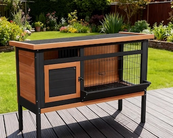 Wooden Rabbit Hutch Elevated Bunny Cage Outdoor