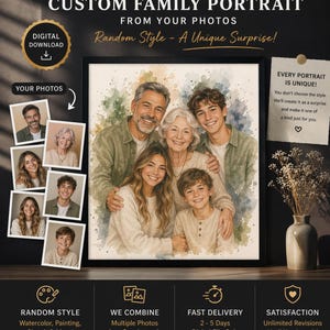 Custom Family Portrait from Photos | Random Style Illustration (Digital Download)