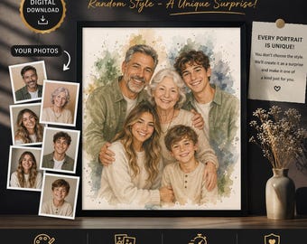 Custom Family Portrait from Photos | Random Style Illustration (Digital Download)