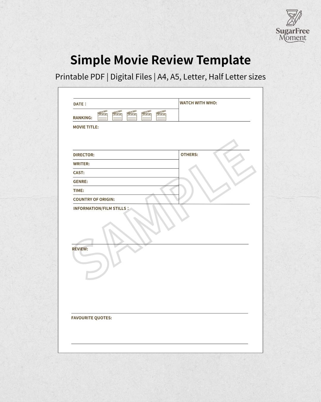 The Cinefile Log: Printable Simple Movie Review Template - Etsy