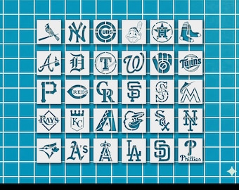 All 30 Baseball Team Stencil, 4x4, Reusable Baseball Team Logo Template for color, draw, paint, air brush, spray paint, sports Wall Stencil