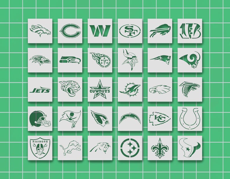 32 Football Teams Stencil, Size Options, 32-Pack Sports Teams for Painting, Sports Crafts, Football Art & Decor, Airbrush, Spray Paint image 1