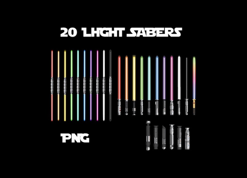 Starwars 20 lightsaber digital download pngs – jedi saber & vader saber inspired lightsaber png pack – instant download image 1