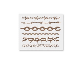 Barb Wire Stencil, Thorns Template, Chains Template Stencil Bundle – Barbed Wire, Thorn Vines, Chain Link Template for Painting
