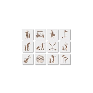 Golf stencil set – 12 pack reusable 4x4 10‑mil mylar stencils for painting, crafts, wood signs, sports décor & diy golf projects