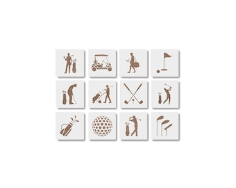 Golf stencil set – 12 pack reusable 4x4 10‑mil mylar stencils for painting, crafts, wood signs, sports décor & diy golf projects