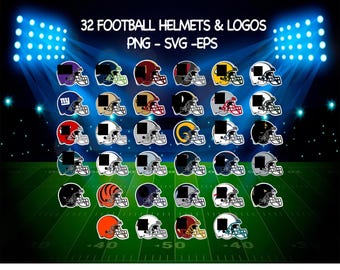 32 football team helmets and team logos - digital files bundle (png, svg, eps) for football fans & crafts