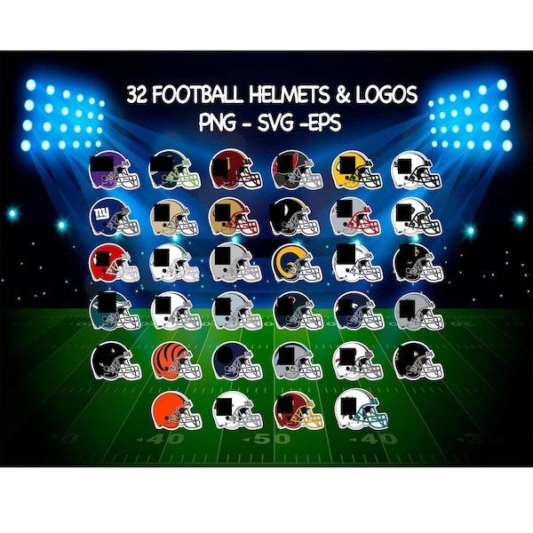 32 football team helmets and team logos - digital files bundle (png, svg, eps) for football fans & crafts