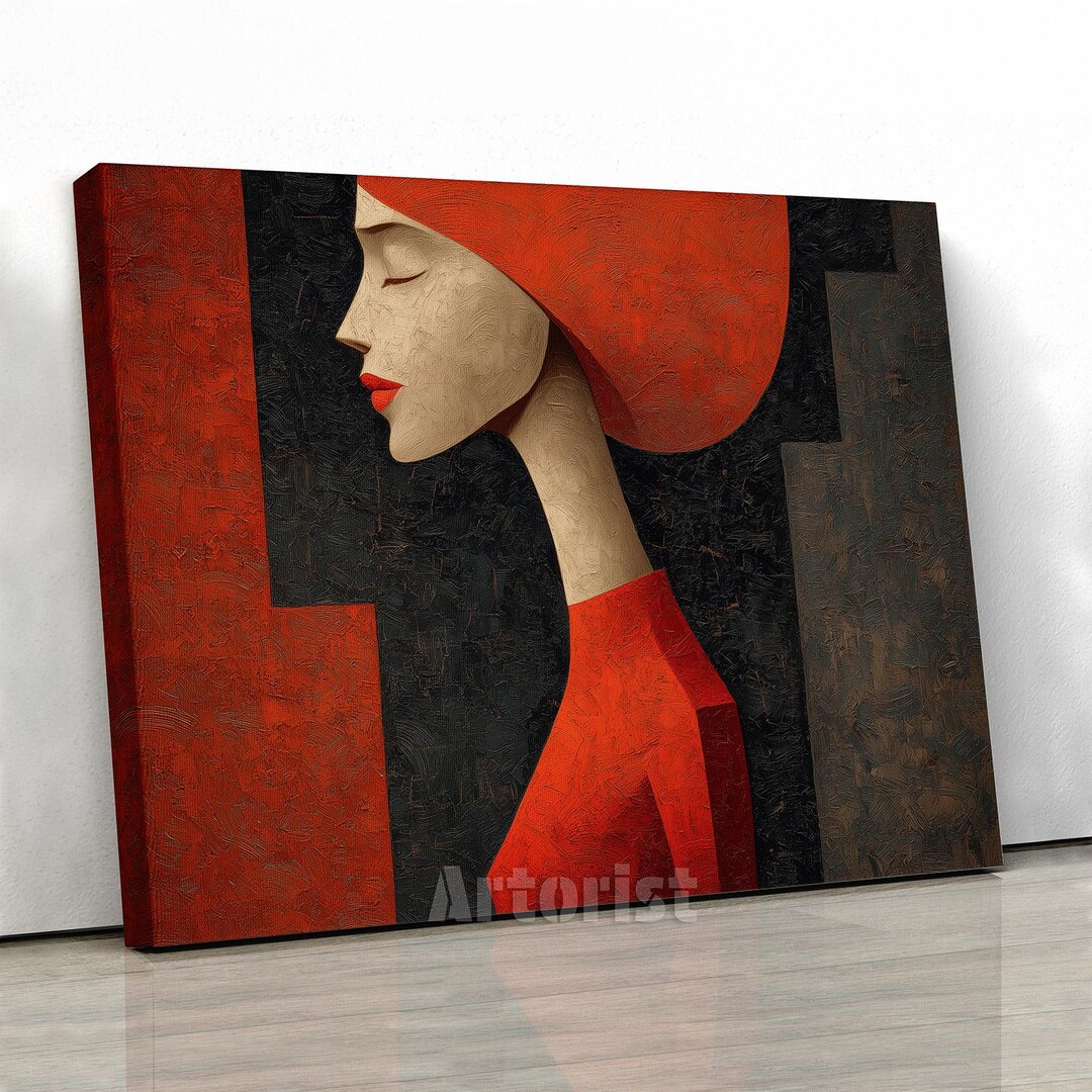 Abstract Red Woman Portrait - Modern Minimalist Wall Art - Etsy