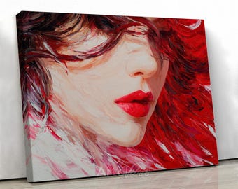 Red Hair Woman Portrait Canvas Wall Art Modern Painting