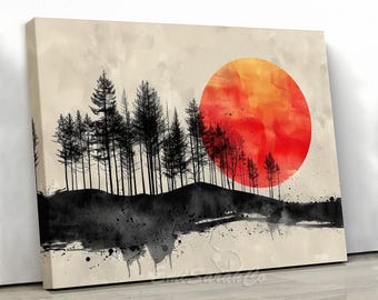 Minimalist Forest Sunset Landscape Canvas Wall Art Print