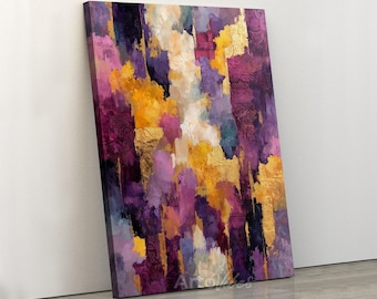 Luxury Purple Gold Abstract Canvas Wall Art Modern Decor
