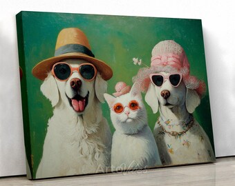 Stylish Pet Family Portrait Canvas Wall Art for Animal Lovers