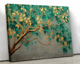 Elegant Gold Leaf Tree Branch Canvas Wall Art Decor