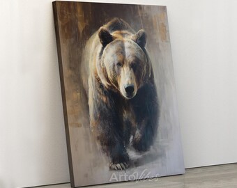 Rustic Brown Bear Wildlife Canvas Wall Art Nature Print