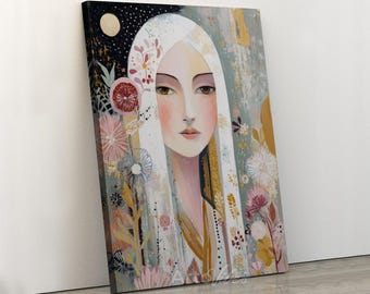 Dreamy Floral Woman Portrait Canvas Wall Art Decor Painting