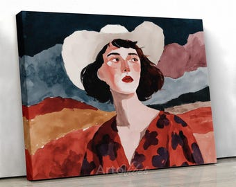 Modern Woman Portrait Canvas Wall Art With Desert Landscape