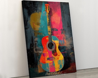 Colorful Acoustic Guitar Abstract Modern Canvas Wall Art