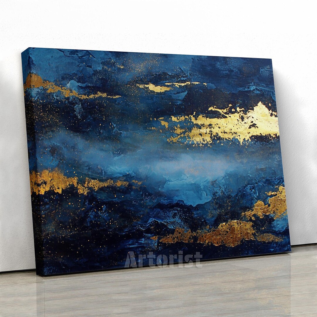 Abstract Blue Gold Canvas Modern Luxury Wall Art Decor - Etsy