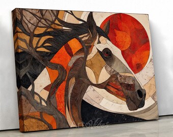 Abstract Horse Portrait Canvas Wall Art Modern Decor Print
