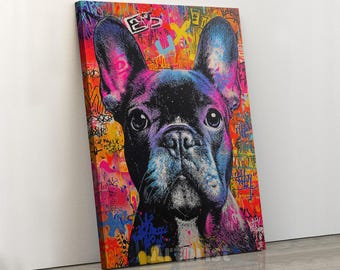 Colorful Graffiti French Bulldog Canvas Wall Art Print Decor