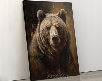 Rustic Bear Canvas Wall Art Wildlife Animal Painting