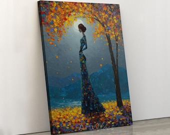 Autumn Woman Landscape Canvas Wall Art Nature Decor Print