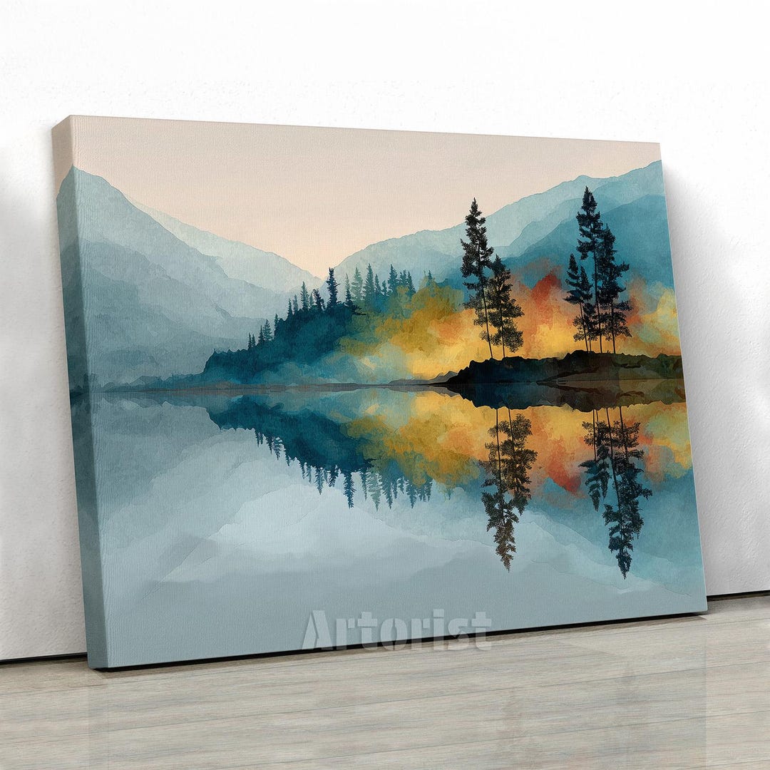 Serene Mountain Lake Reflection Landscape Canvas Art Print - Etsy