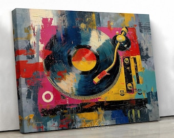 Colorful Vinyl Record Player Abstract Music Canvas Art