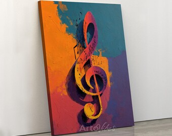 Colorful Treble Clef Abstract Music Notes Canvas Print Art