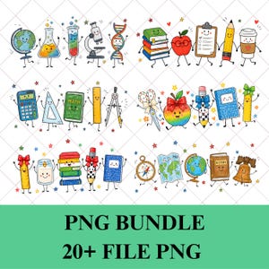 Teacher PNG Bundle, Math Science Social Studies Reading Doodle Characters, STEM Back to School Sublimation, School Digital Download