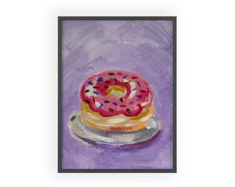 Rosa Donut Poster mit gefrostetem Holzrahmen | Küchen Wandkunst