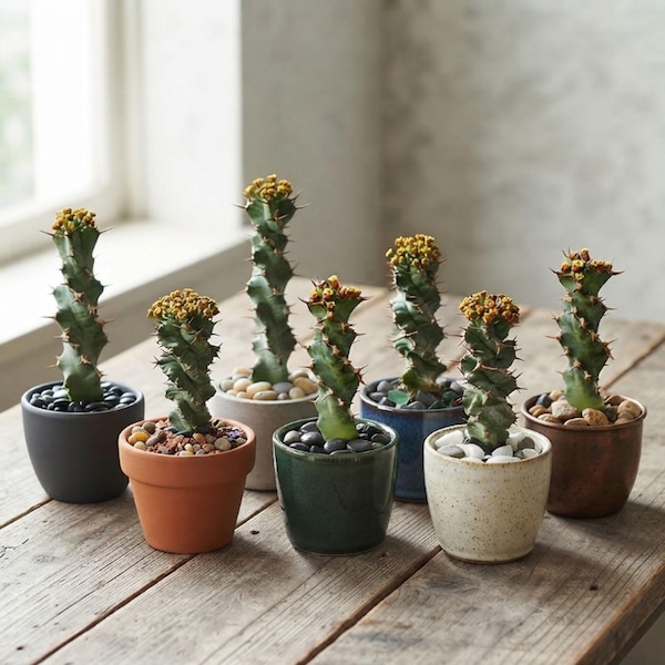 Live Euphorbia Tortilis Spiral Cactus Twisted Ribbed Thorned Euphorbia Decor Succulent Plant Gift