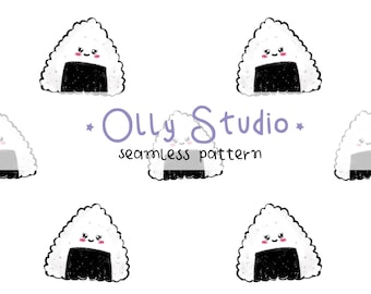 Kawaii Onigiri Seamless Pattern, Japanese Rice Ball Design, Japanese Food Pattern, Japanese food paper, Kawaii Pattern, Digital Pattern