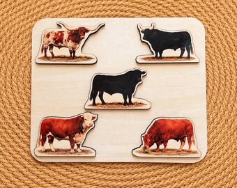 The Stockyard | Wooden Cattle Puzzle for Toddlers | Realistic Farm Animal Toy | Ranch Nursery Decor | Baby Shower Gift — by North & Me