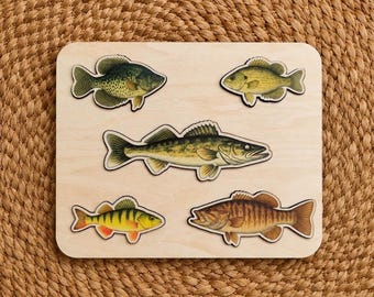 The Boulder Bed | Wooden Fish Puzzle for Toddlers | Fishing Gift for Kids | Lake House Decor | Baby Shower Gift —by North & Me