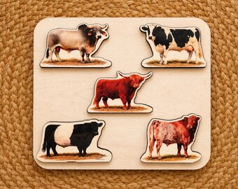 The Back Pasture | Wooden Cattle Puzzle for Toddlers | Realistic Farm Animal Toy | Ranch Nursery Decor | Baby Shower Gift — by North & Me