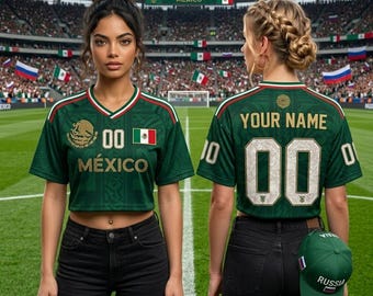 Custom Mexico Soccer Crop Top Jersey Personalized Mexican Football Shirt Bachelorette Outfit Mexico Crop Tee Festival Top Soccer Fan Gift