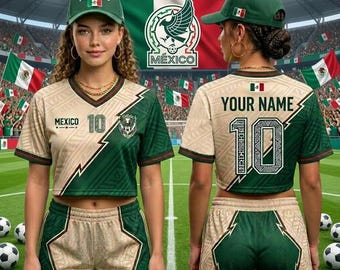 Custom Mexico Soccer Crop Top Jersey Personalized Mexican Football Shirt Mexico Crop Tee Game Day Apparel Soccer Fan Gift