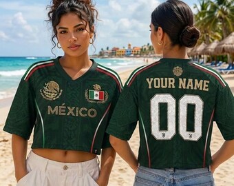 Custom Mexico Soccer Crop Top Jersey Personalized Mexican Football Shirt Bachelorette Outfit Mexico Crop Tee Festival Top Soccer Fan Gift
