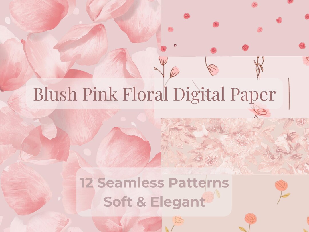 Blush Pink Floral Digital Paper, 12 Seamless Patterns, Watercolor Roses ...