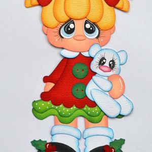 Paper Piecing Christmas Party Girl with Polar Bear, Scrapbook Page, Layout, Die Cut, Scrapbookinmomma