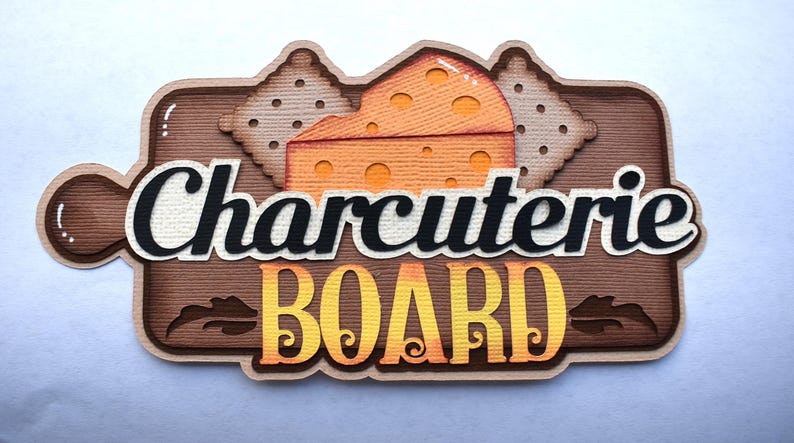 Scrapbook title Charcuterie Board, Cheese, Crackers, Fruits, Food, Paper Piecing, Die Cut, Reddie13 bild 1