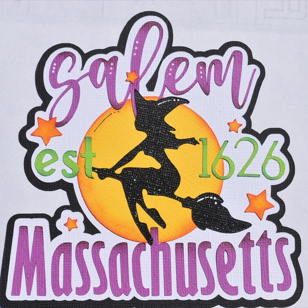 Paper Piecing title "Salem Massachusetts" Witch Trials, Vacation, Travel, Scrapbook, page, Layout, Die Cut, Reddie13