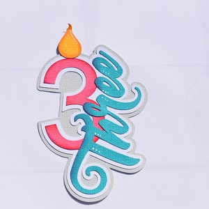 Scrapbook title, #3, Birthday Candle, Three, Girl, Paper Piecing, Die Cut, Reddie13