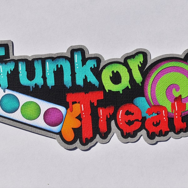 Scrapbook title Trunk or Treat, Halloween, Trick or Treating, Paper Piecing Die Cut, Reddie13