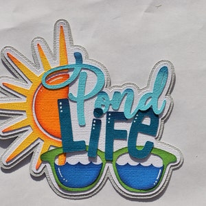 Paper Piecing Pond life, Summer, Scrapbook title, page, Layout, die Cut, Camp, Reddie13